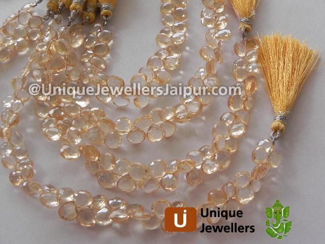 Apricot Yellow Quartz Faceted Heart Beads
